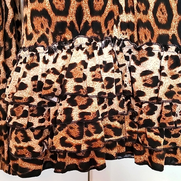 Brand New Leopard Print Ruffle Hem Mini Dress Tunic Coverup - Picture 8 of 9